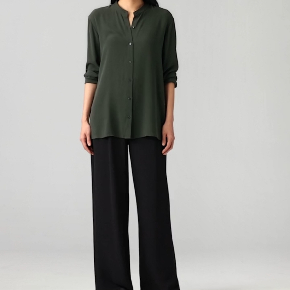 Eileen Fisher Olive Silk Top